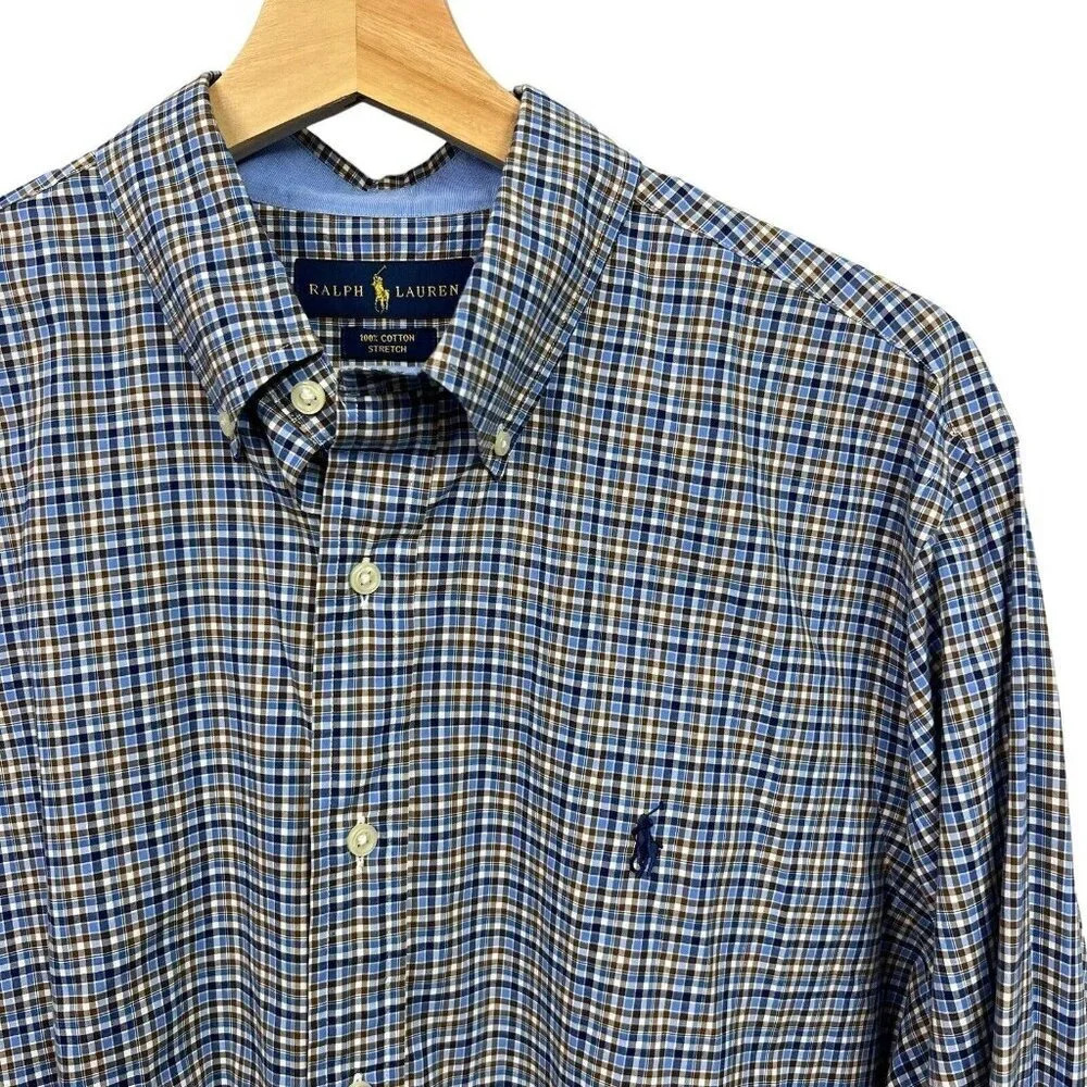 Ralph Lauren Blue Multicolor Button Down Dress Shirt Sz Large Stretch Cotton - Picture 3 of 7
